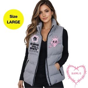KAROL G 🌸 Gray Sleeveless Puffer Vest, Mañana Será Bonito (Women’s Large)